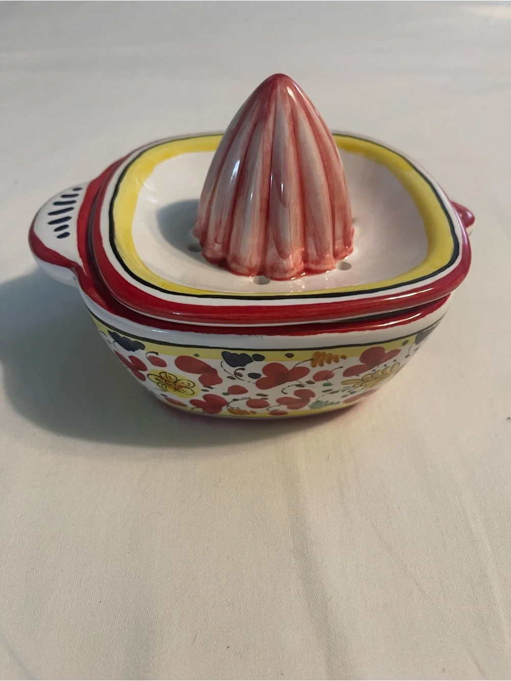 Hand-Painted Deruta Juicer with Red & Yellow Floral Band